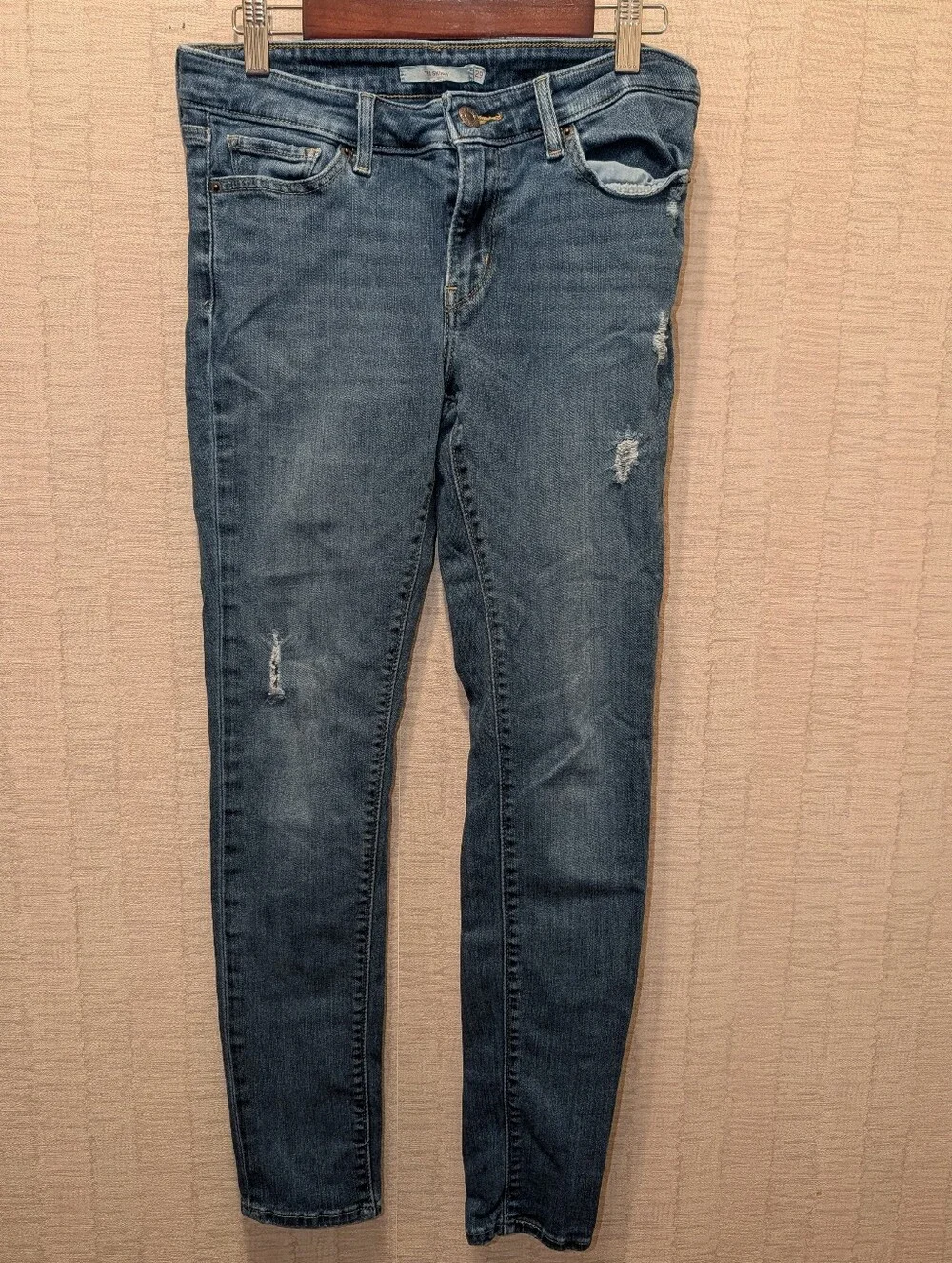 Slim Fit Women's Distressed Blue Jeans